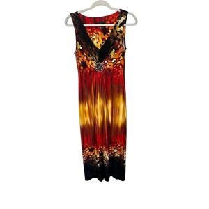 Kathy Roberts Maxi Sun Dress Artsy Boho Size 8 Jewel & Wood CenterSleeveless